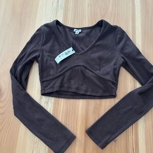 Garage Dark Brown Long Sleeve Crop Top